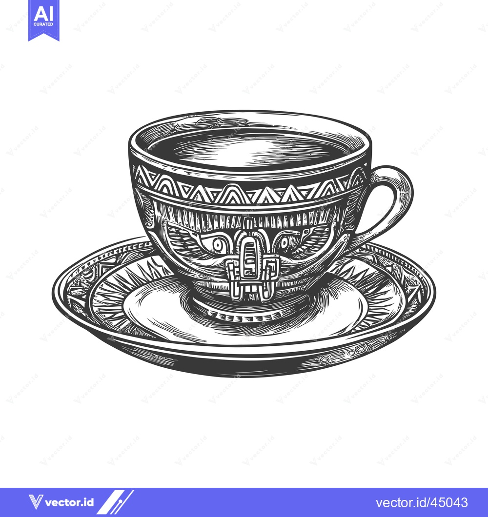 Premium Vector dari Hand-drawn Illustration of a Decorated Coffee Cup and Saucer