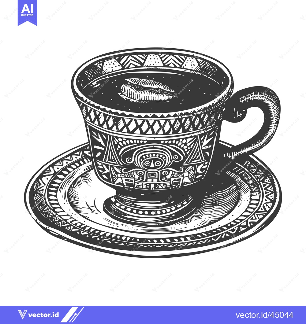 Premium Vector of Hand-Drawn Illustration of a Decorated Coffee Cup and Saucer