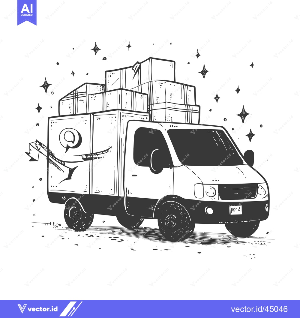 Premium Vector dari Hand-drawn Illustration of a Delivery Truck Loaded with Packages and a