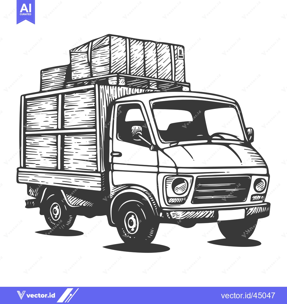 Premium Vector dari Hand-Drawn Illustration of a Delivery Truck with Boxes on Top