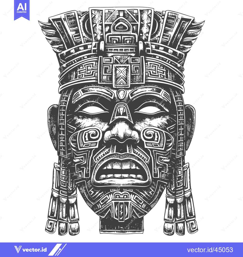 Premium Vector dari Hand-drawn Illustration of a Detailed Ancient Mayan Mask