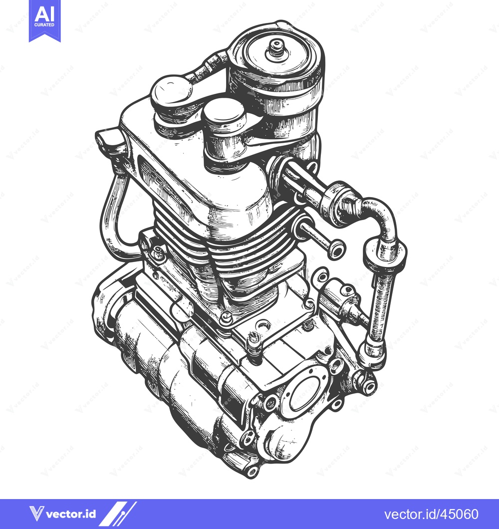Premium Vector of Hand-drawn illustration of a detailed motorcycle engine