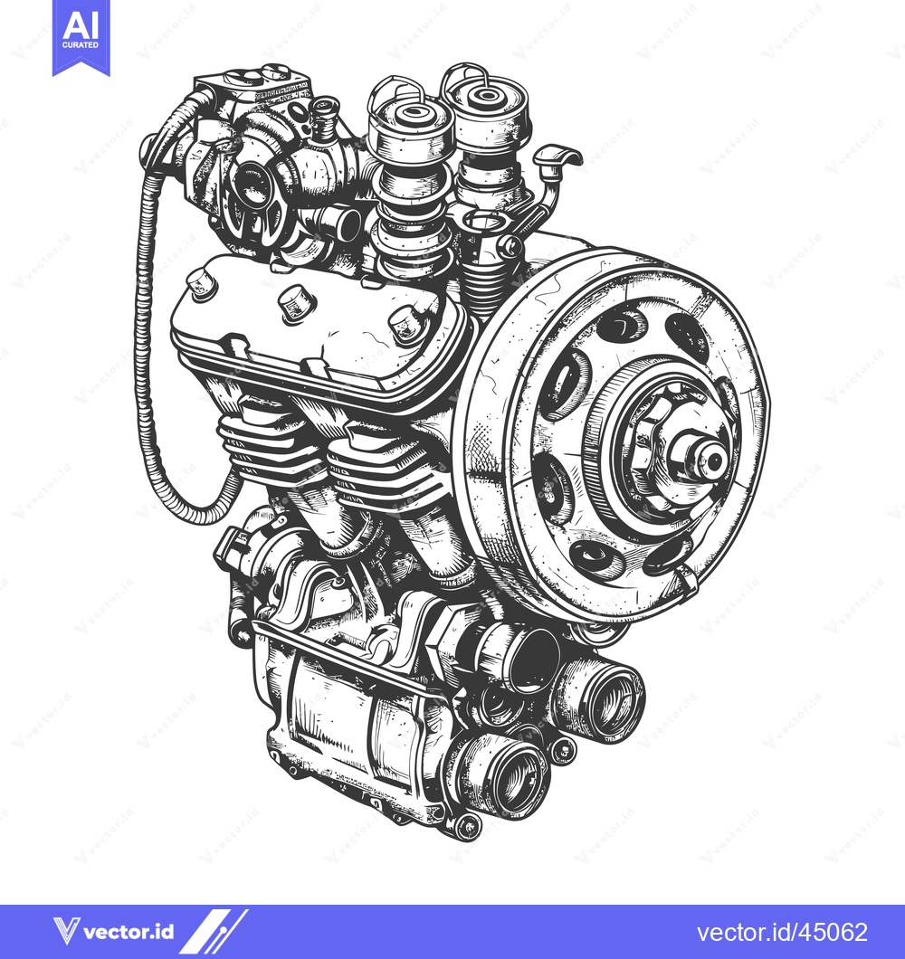 Premium Vector dari Hand-Drawn Illustration of a Detailed Motorcycle Engine