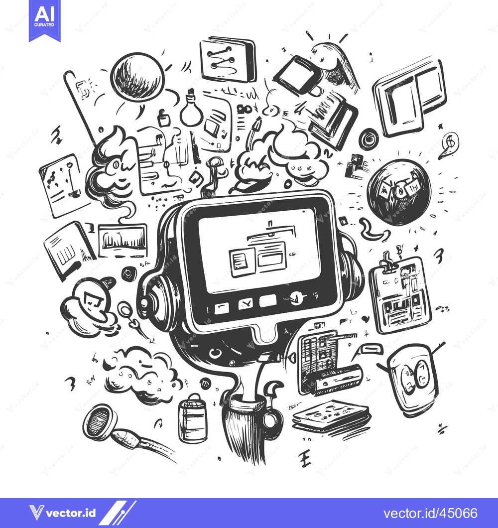 Premium Vector dari Hand-drawn Illustration of a Device with Surrounding Objects