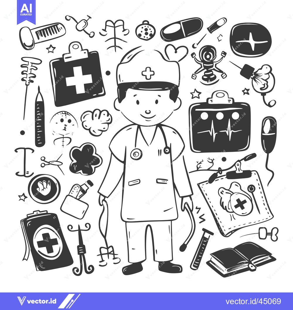 Premium Vector of Hand-Drawn Illustration of a Doctor with Medical Supplies
