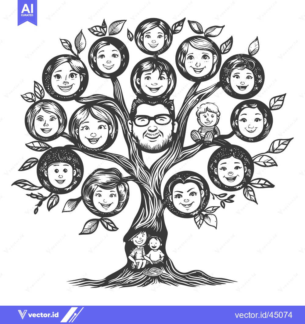 Premium Vector of Hand-drawn illustration of a family tree with cartoon faces