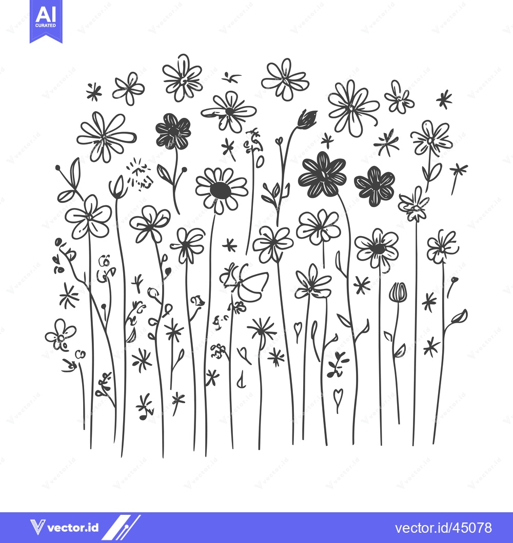 Premium Vector of Hand-drawn Illustration of a Field of Flowers