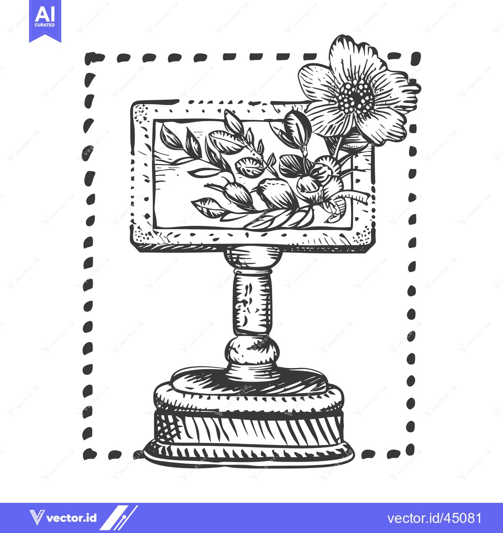 Premium Vector of Hand-drawn illustration of a floral-adorned vintage pedestal with a bl