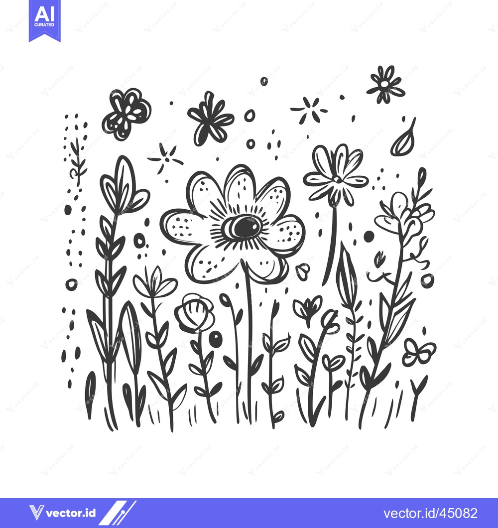 Premium Vector dari Hand-drawn Illustration of a Floral Arrangement with Black Ink on a Wh