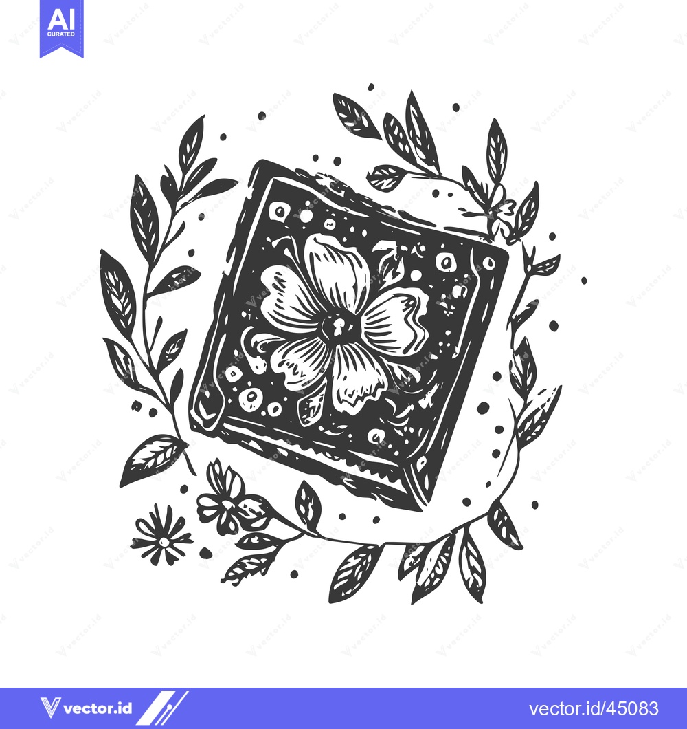 Premium Vector of Hand-drawn Illustration of a Floral Tile Surrounded by Greenery