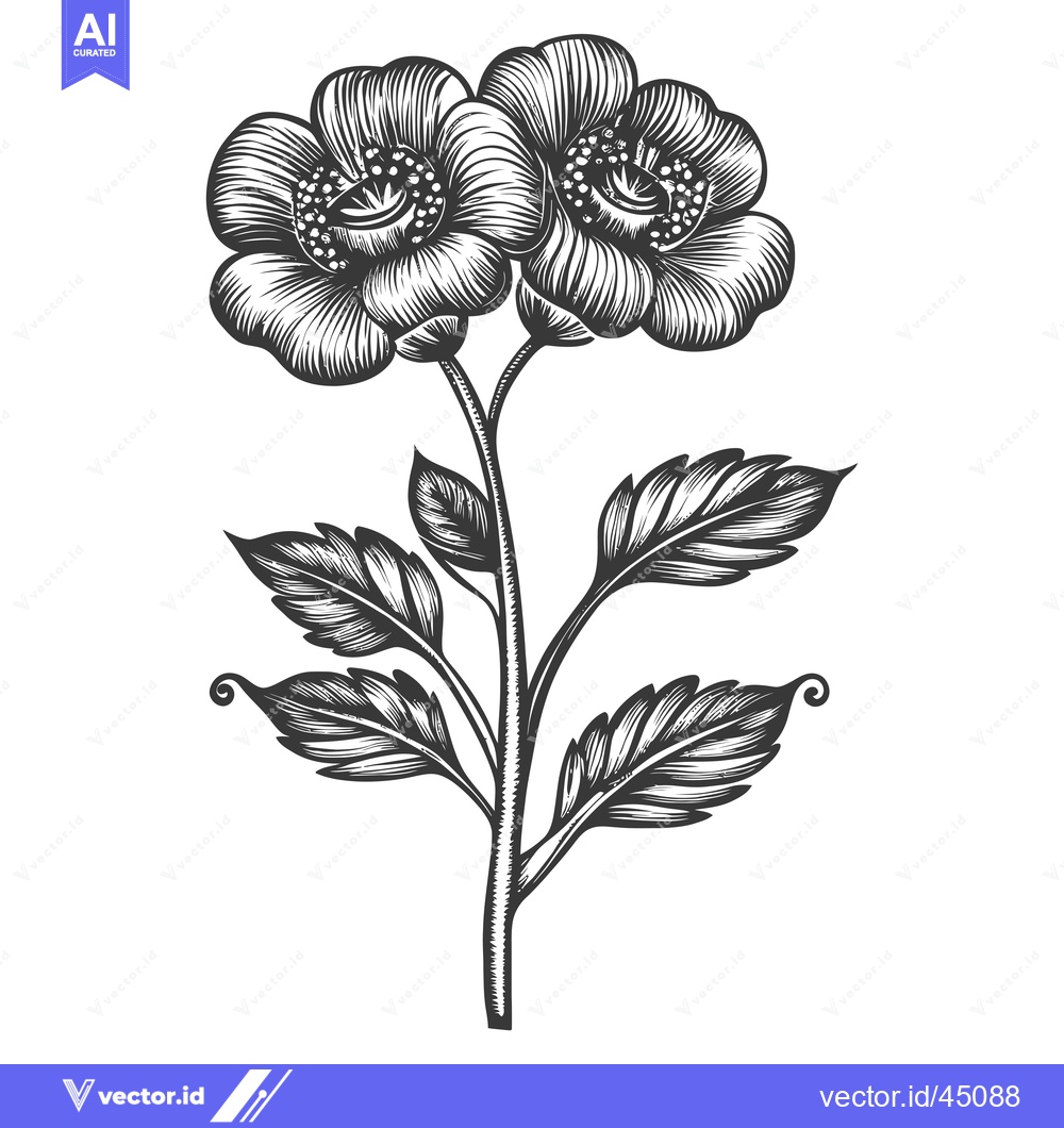 Premium Vector of Hand-Drawn Illustration of a Flower with Two Blooms and Leaves