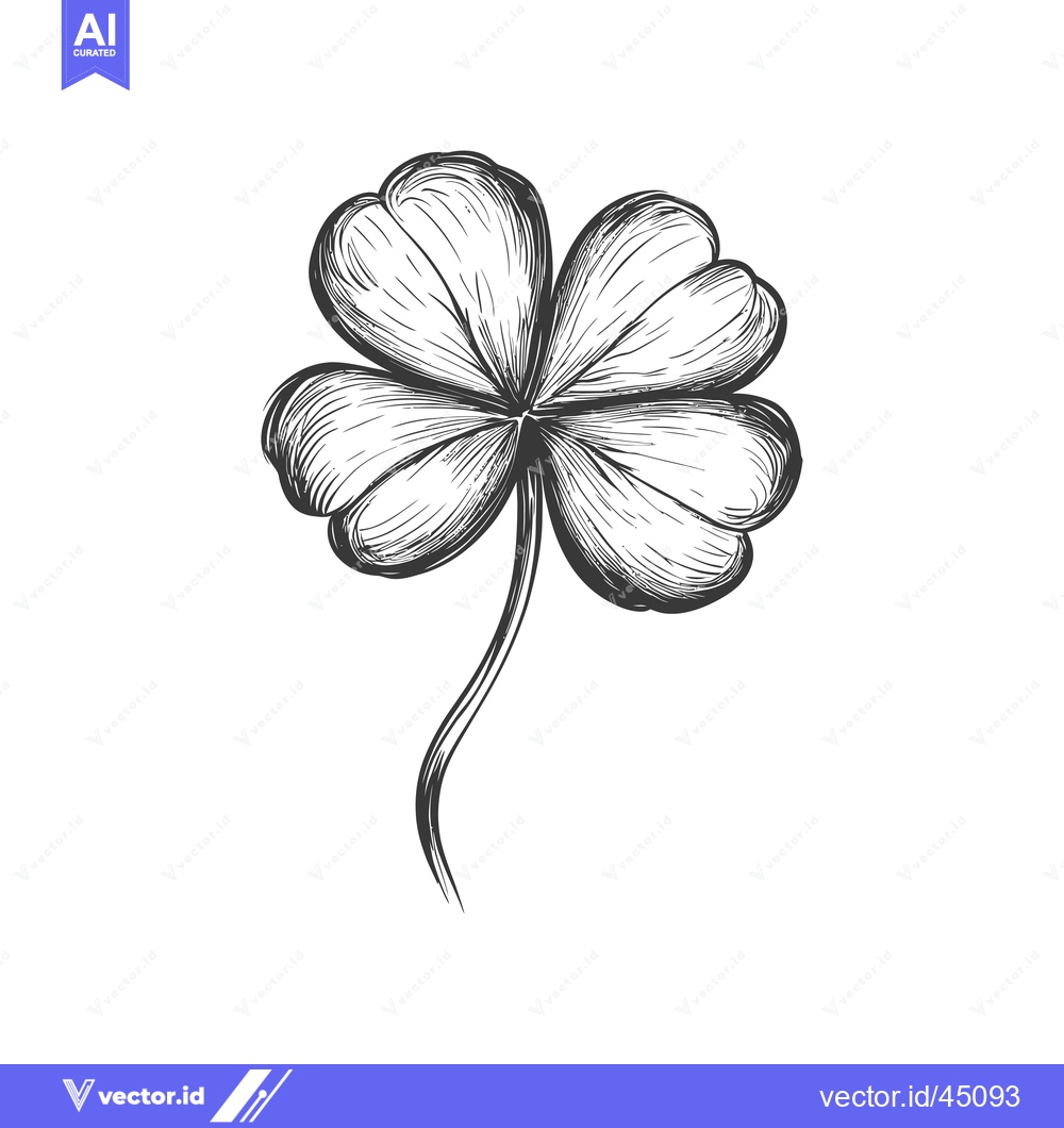 Premium Vector of Hand-drawn illustration of a four-leaf clover with a stem