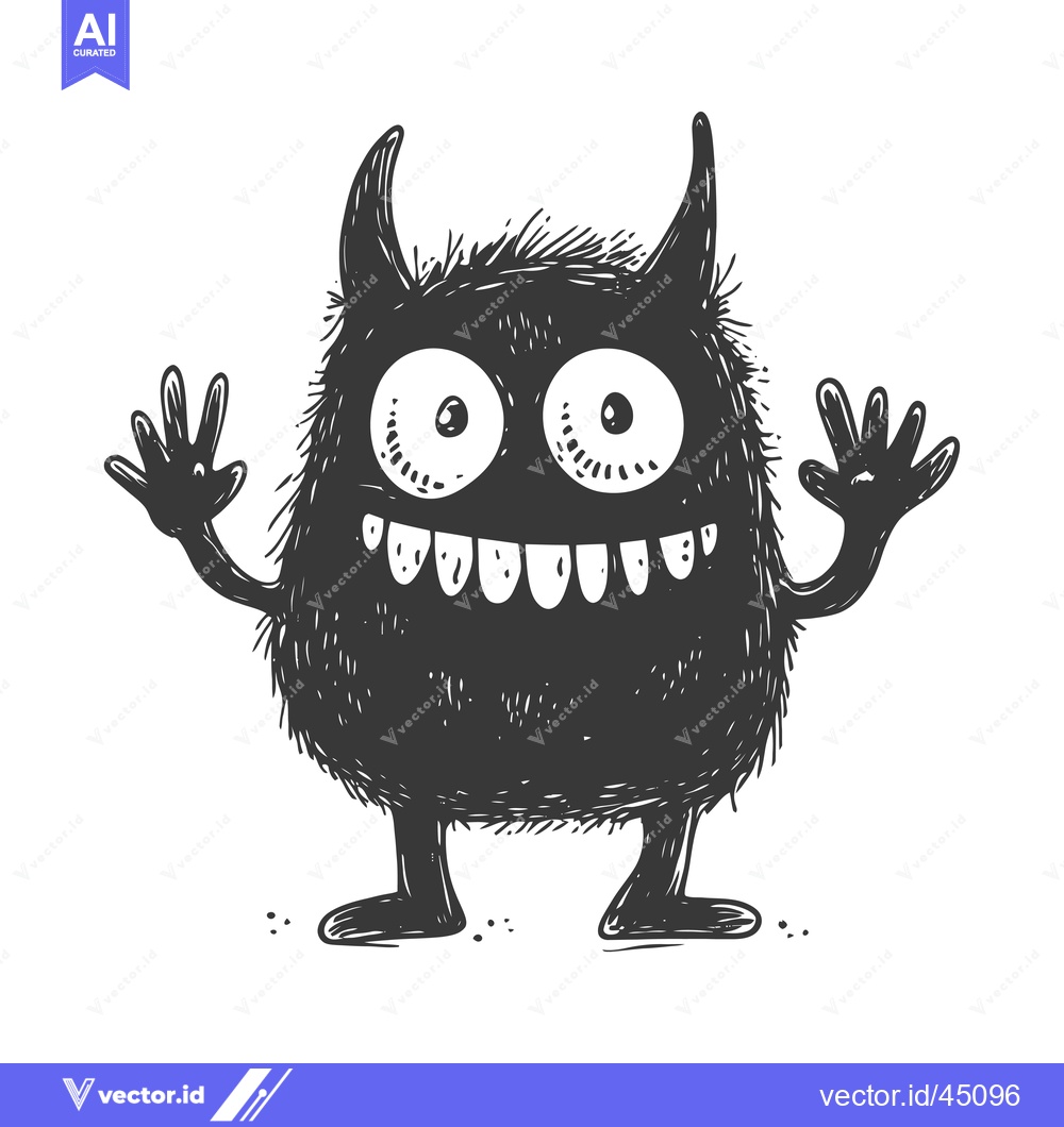 Premium Vector dari Hand-drawn illustration of a furry black monster with horns, large eye