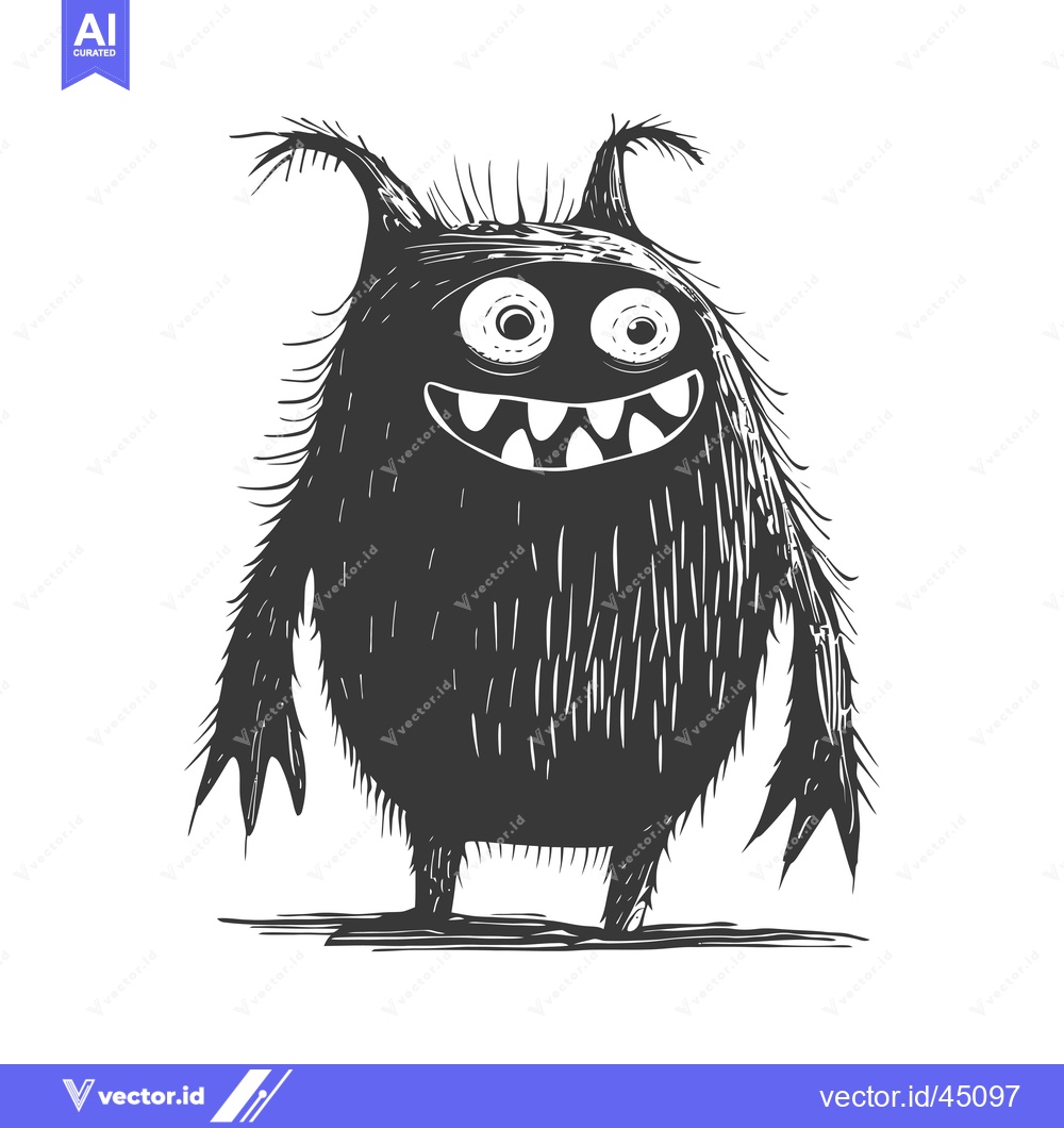 Premium Vector dari Hand-drawn illustration of a furry cartoon monster with a big smile