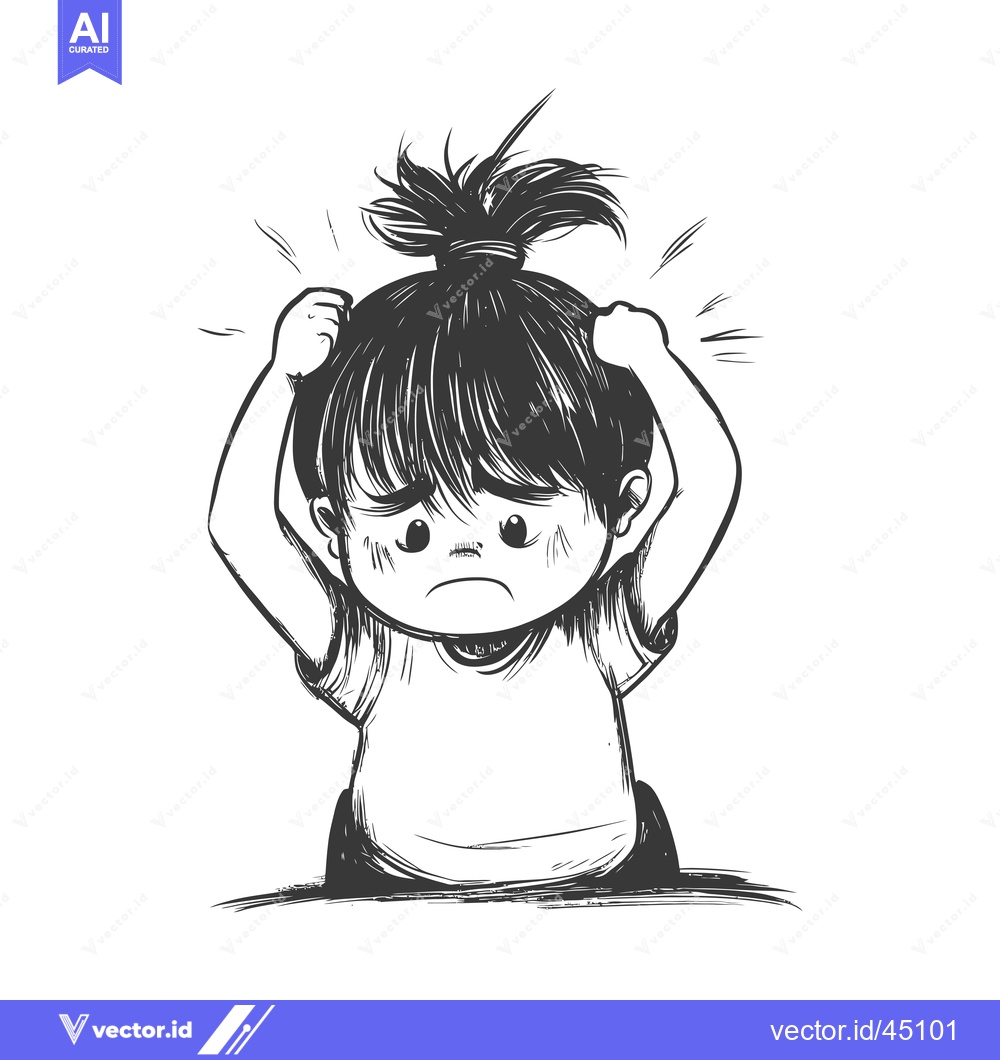 Premium Vector dari Hand-drawn Illustration of a Girl Feeling Frustrated