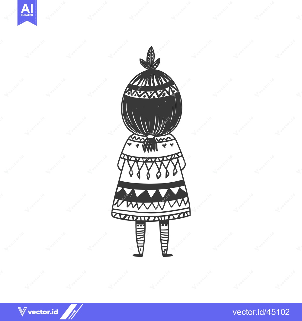 Premium Vector dari Hand-Drawn Illustration of a Girl in a Patterned Dress and Hat