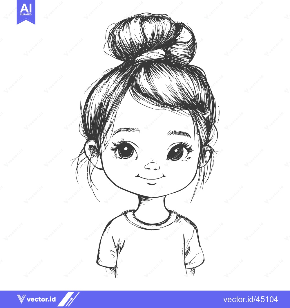 Premium Vector of Hand-Drawn Illustration of a Girl with a Bun Hairstyle