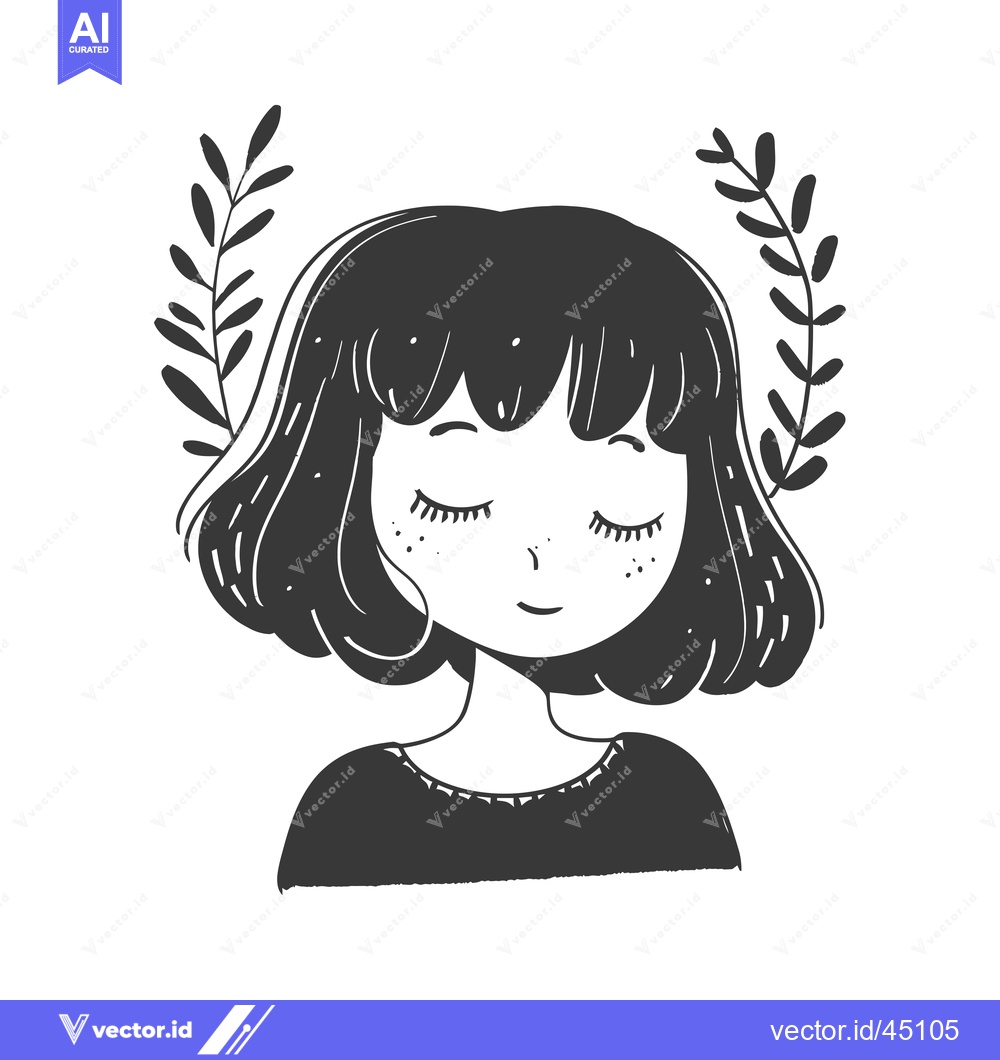 Premium Vector of Hand-drawn illustration of a girl with closed eyes and short hair, sur