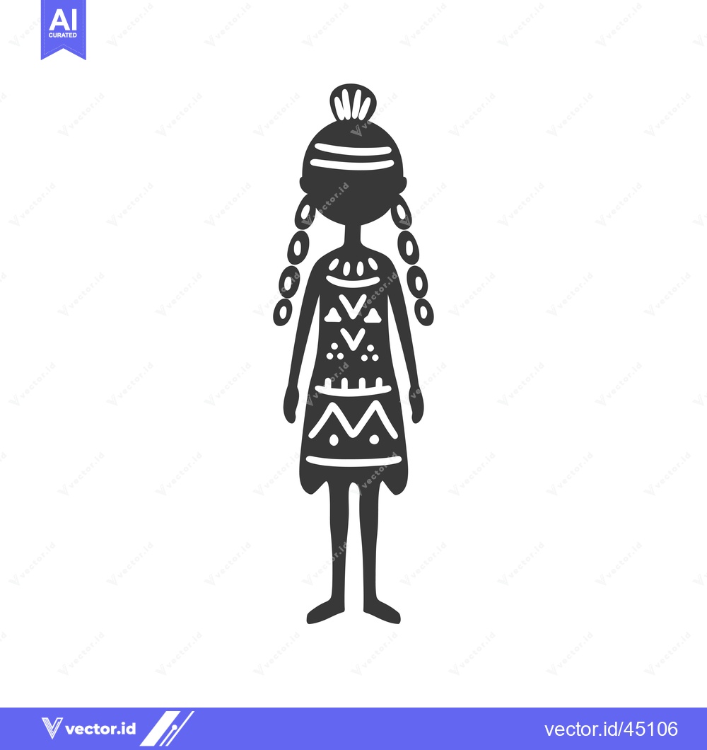 Premium Vector of Hand-Drawn Illustration of a Girl with Tribal-Inspired Dress and Braid
