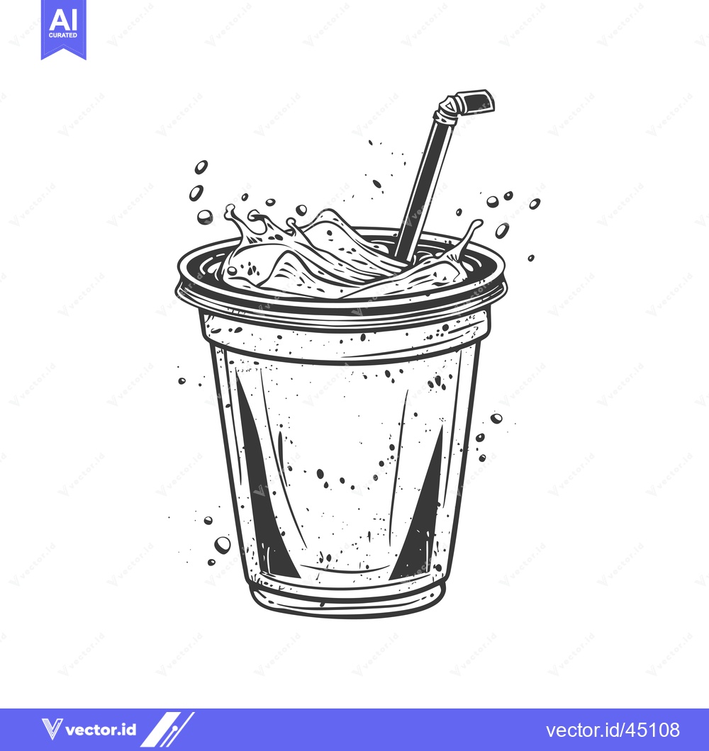 Premium Vector of Hand-drawn illustration of a glass of cold drink with a straw, splashi