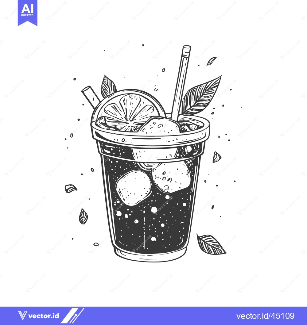 Premium Vector dari Hand-drawn Illustration of a Glass of Iced Lemonade with a Lemon Slice