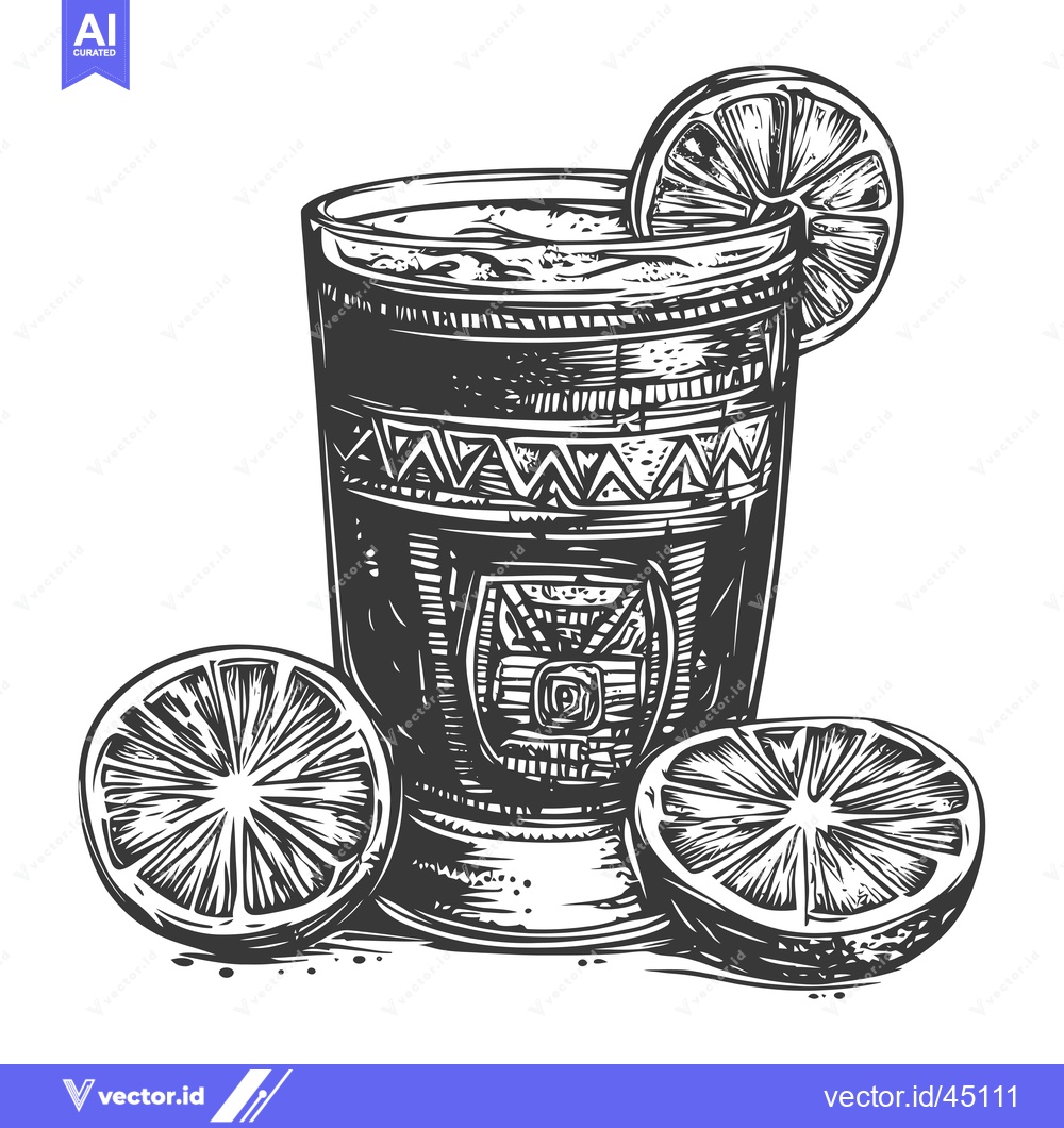 Premium Vector dari Hand-drawn Illustration of a Glass of Tequila with Lime Wedges