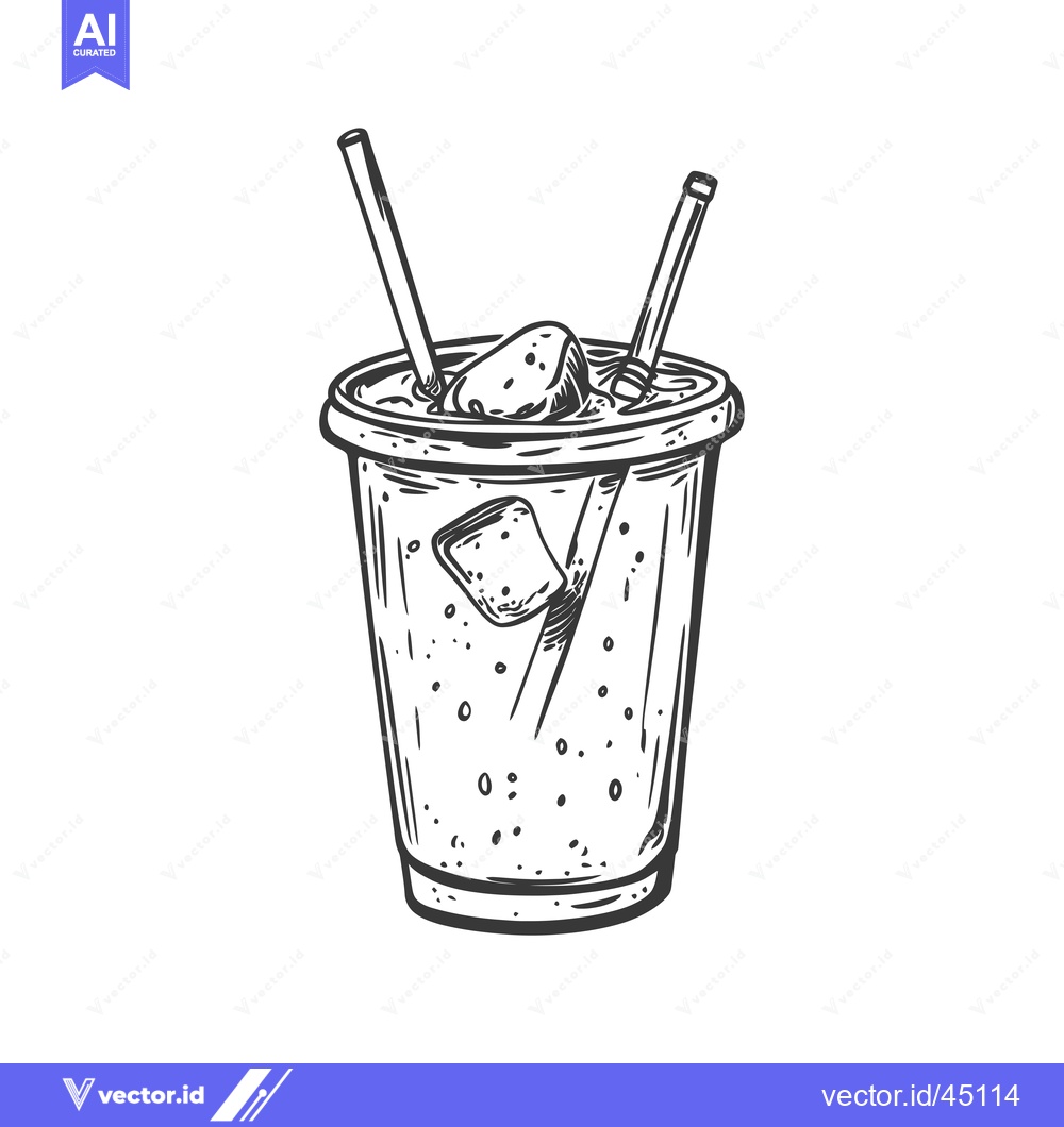 Premium Vector of Hand-drawn Illustration of a Glass with Ice Cubes and Straws