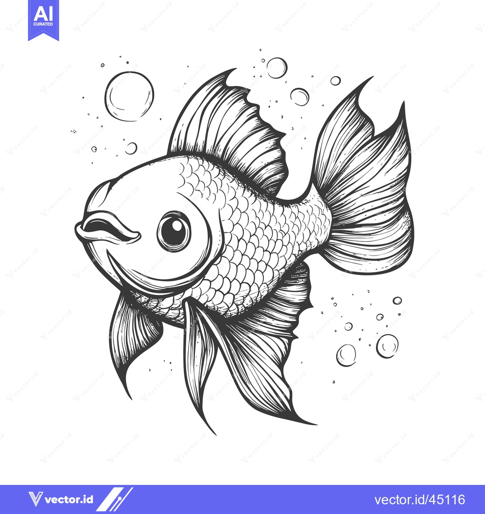 Premium Vector dari Hand-drawn illustration of a goldfish with bubbles