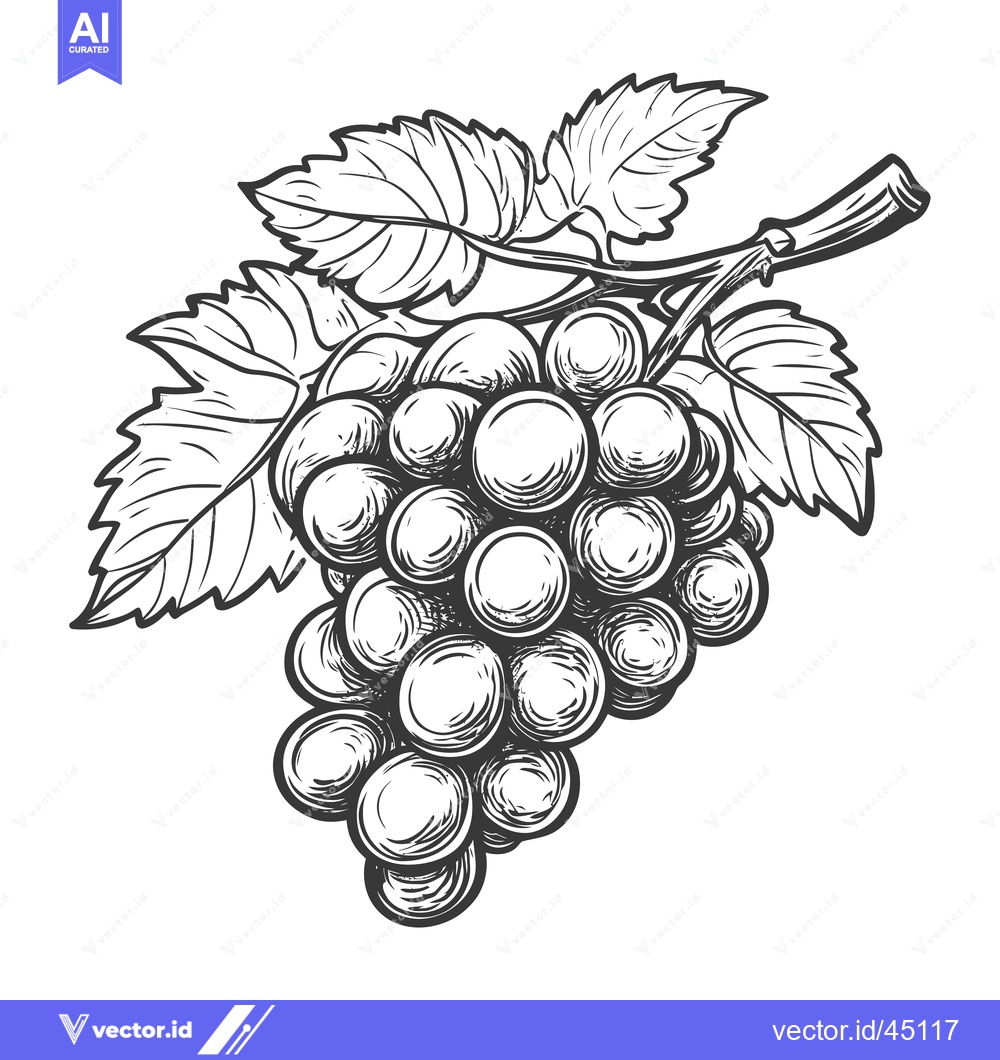 Premium Vector dari Hand-Drawn Illustration of a Grape Bunch with Leaves