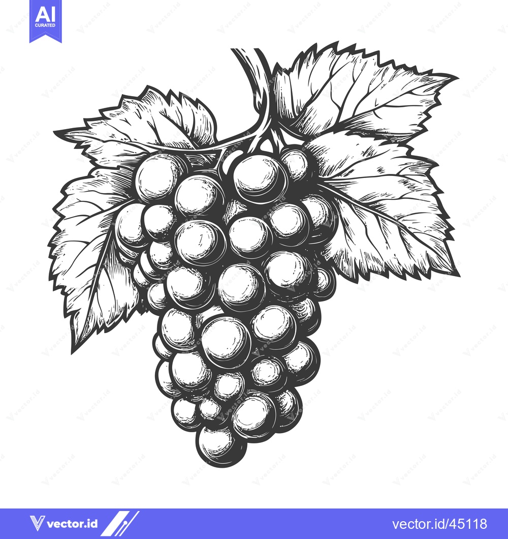 Premium Vector of Hand-drawn Illustration of a Grape Bunch with Leaves