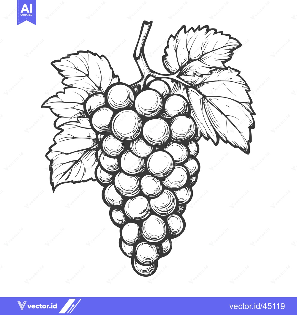 Premium Vector of Hand-drawn Illustration of a Grape Bunch with Leaves