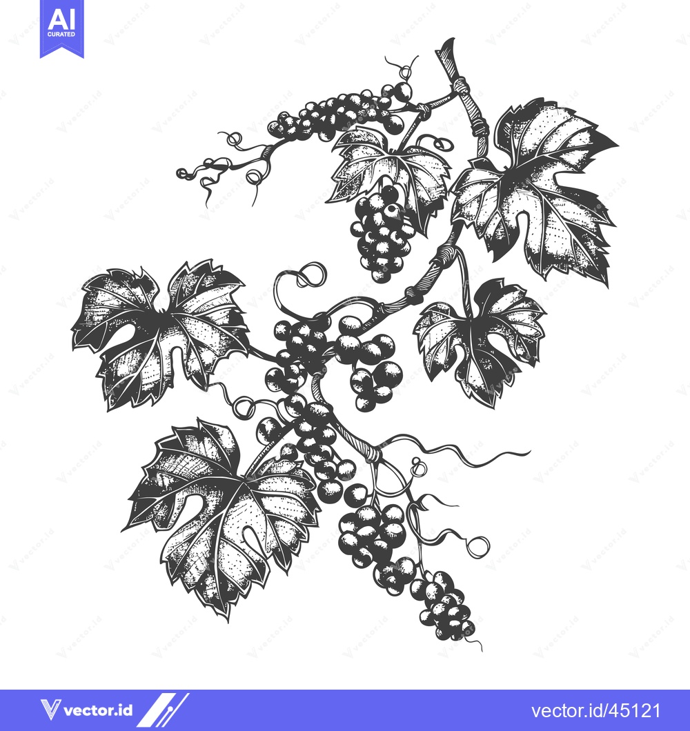 Premium Vector dari Hand-drawn illustration of a grapevine with leaves and grapes