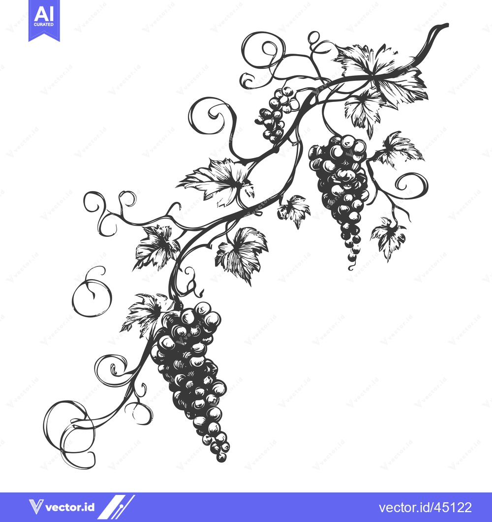 Premium Vector dari Hand-Drawn Illustration of a Grapevine with Three Bunches of Grapes
