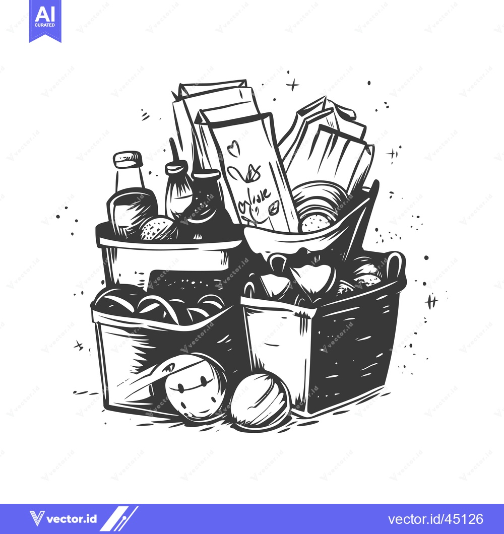 Premium Vector dari Hand-drawn illustration of a grocery shopping basket with various item