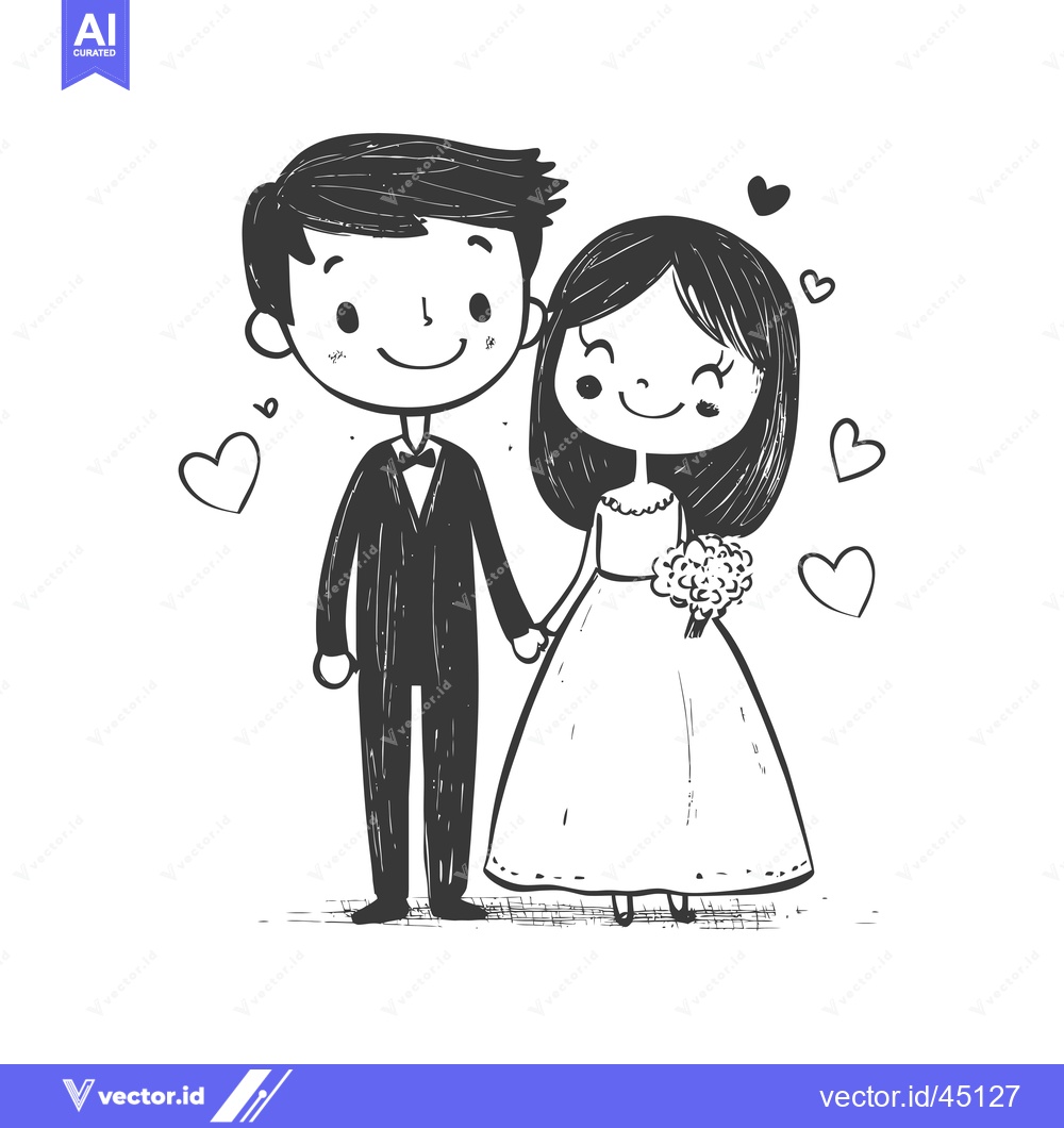 Premium Vector dari Hand-Drawn Illustration of a Groom and Bride Holding Hands