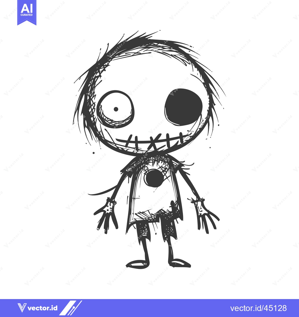 Premium Vector dari Hand-drawn illustration of a grotesque, stitched-up cartoon character