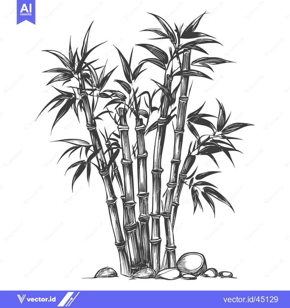 Premium Vector dari Hand-drawn illustration of a group of bamboo stalks with leaves
