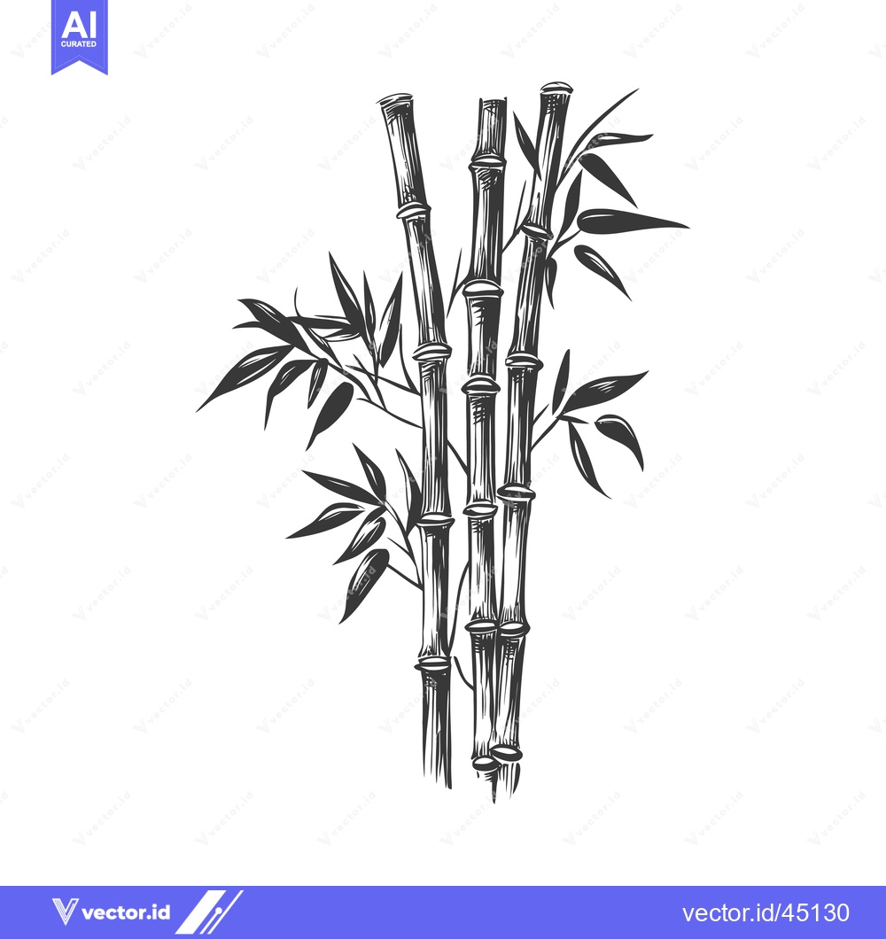 Premium Vector of Hand-Drawn Illustration of a Group of Bamboo Stalks with Leaves