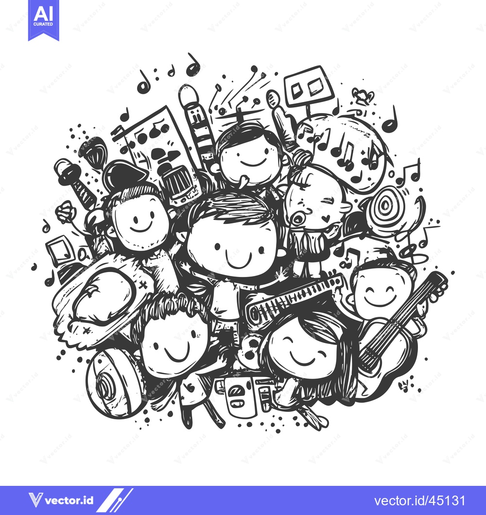 Premium Vector of Hand-drawn Illustration of a Group of Children Enjoying Music
