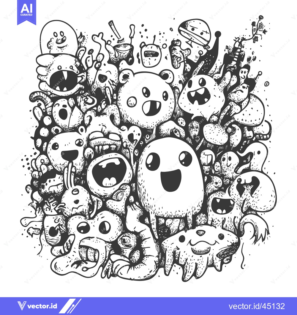 Premium Vector of Hand-Drawn Illustration of a Group of Doodle Creatures