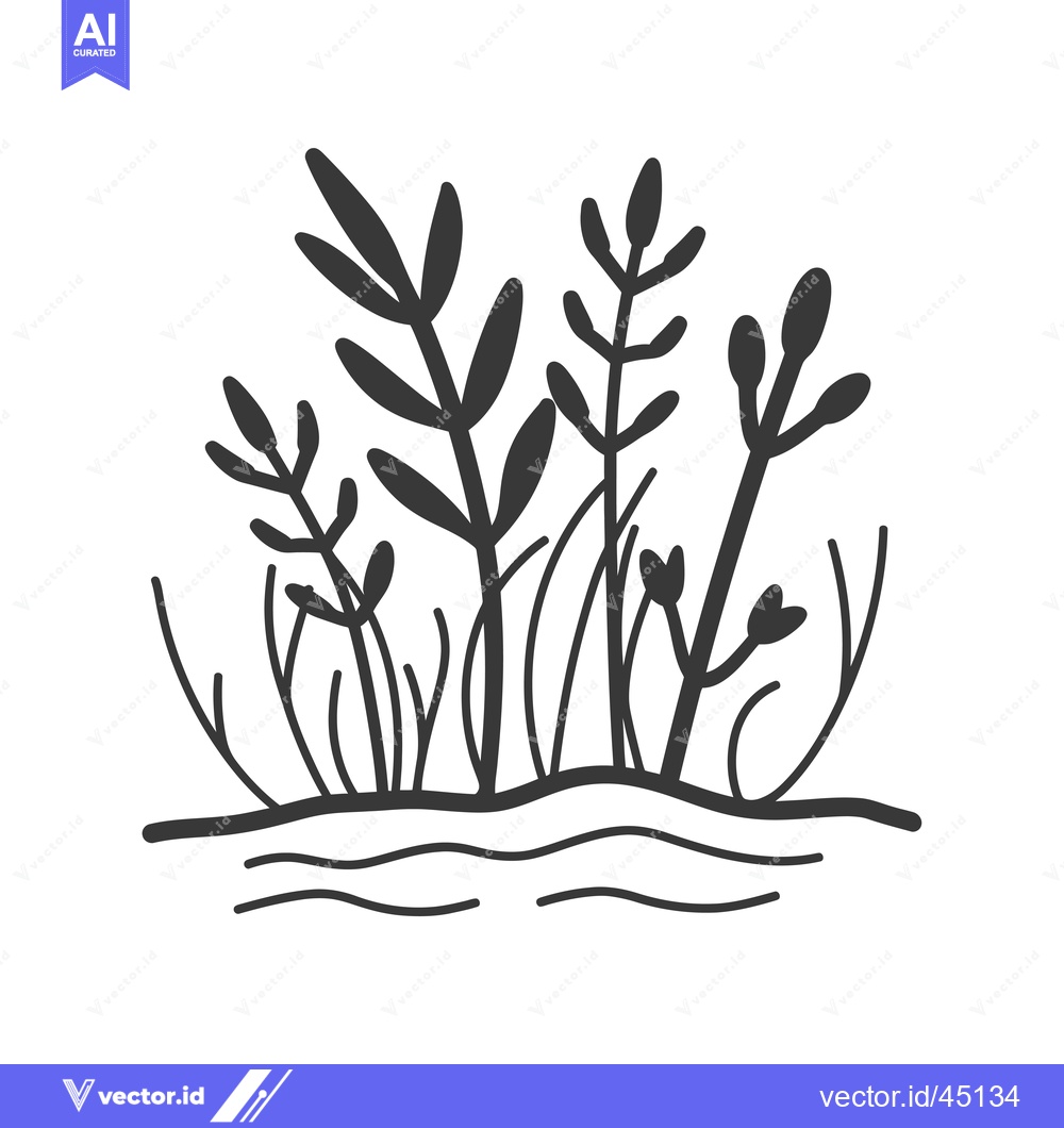 Premium Vector dari Hand-Drawn Illustration of a Group of Plants Growing from Water