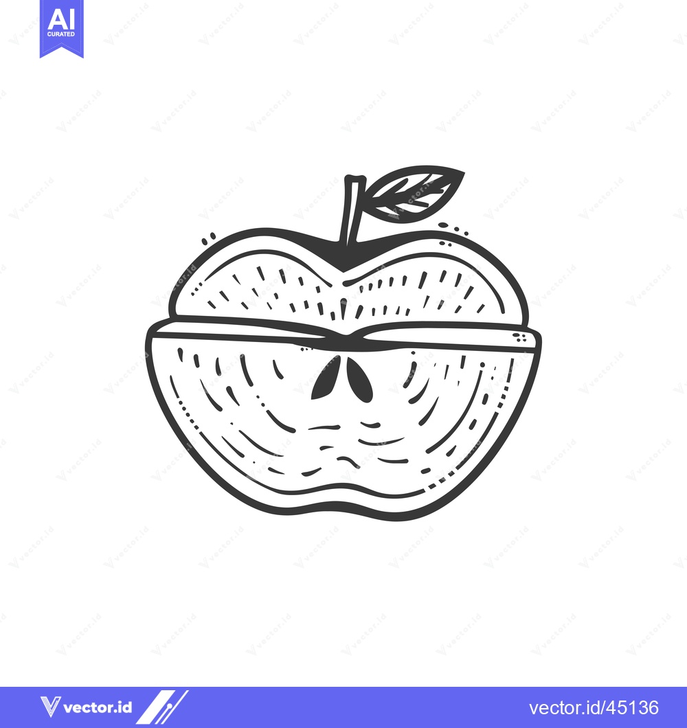 Premium Vector dari Hand-drawn illustration of a halved apple with a leaf