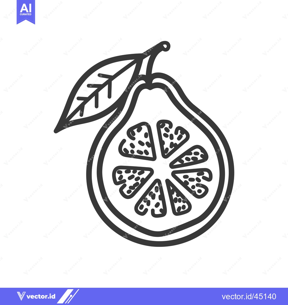 Premium Vector of Hand-Drawn Illustration of a Halved Guava with a Leaf