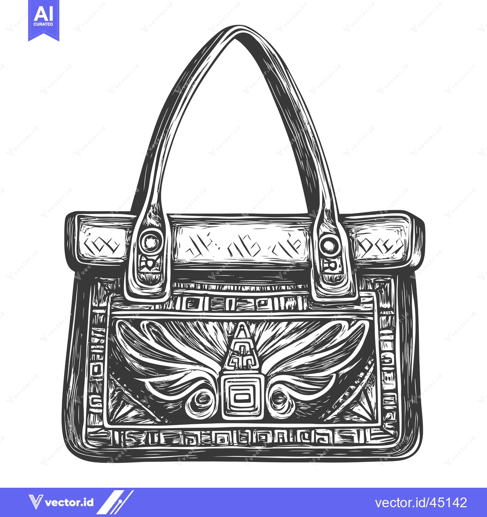 Premium Vector of Hand-Drawn Illustration of a Handbag with Aztec-Inspired Design