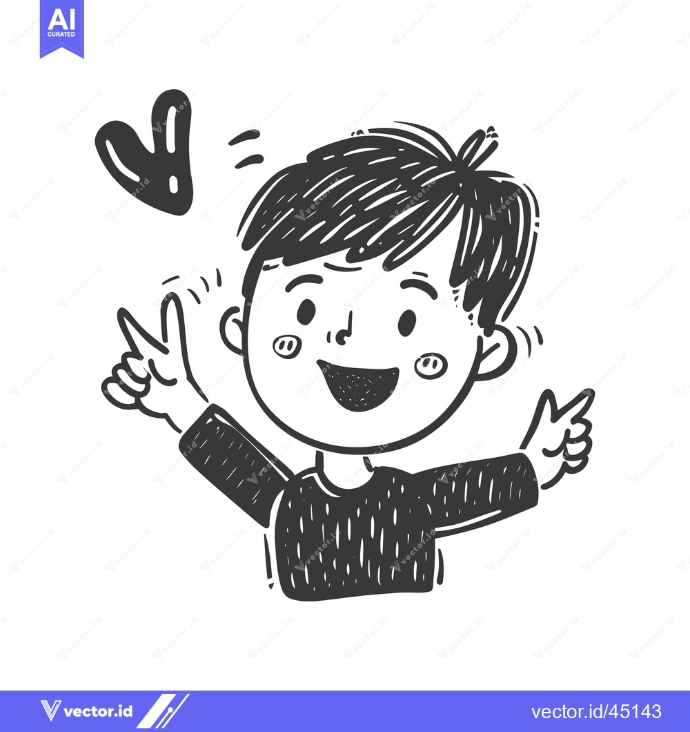 Premium Vector dari Hand-drawn illustration of a happy boy with a peace sign