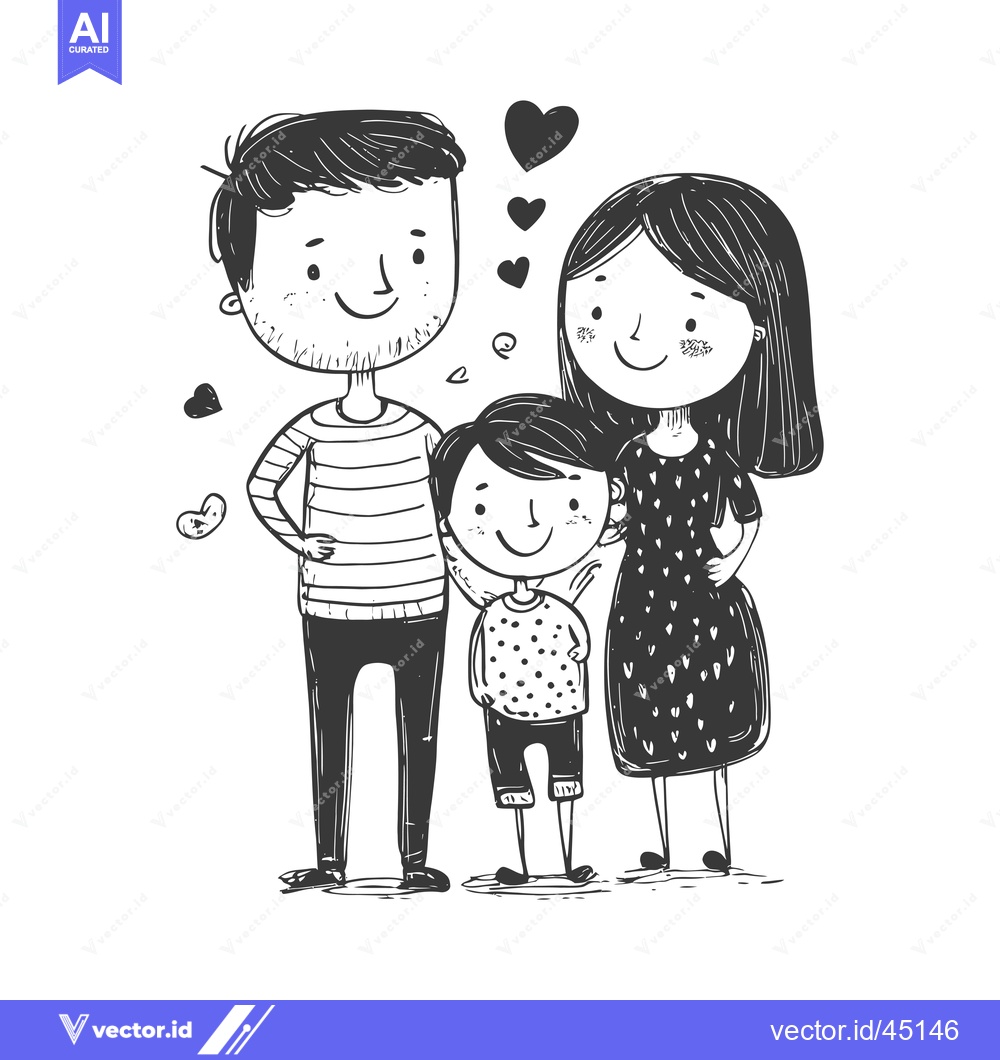 Premium Vector dari Hand-drawn illustration of a happy family with a father, mother, and s
