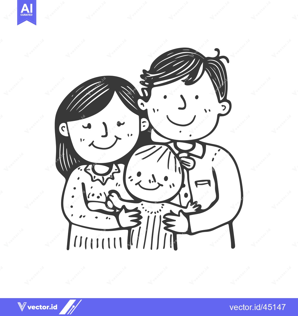 Premium Vector dari Hand-drawn Illustration of a Happy Family with a Mother, Father, and B
