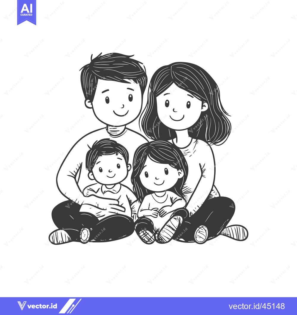 Premium Vector dari Hand-drawn illustration of a happy family with two parents and two chi