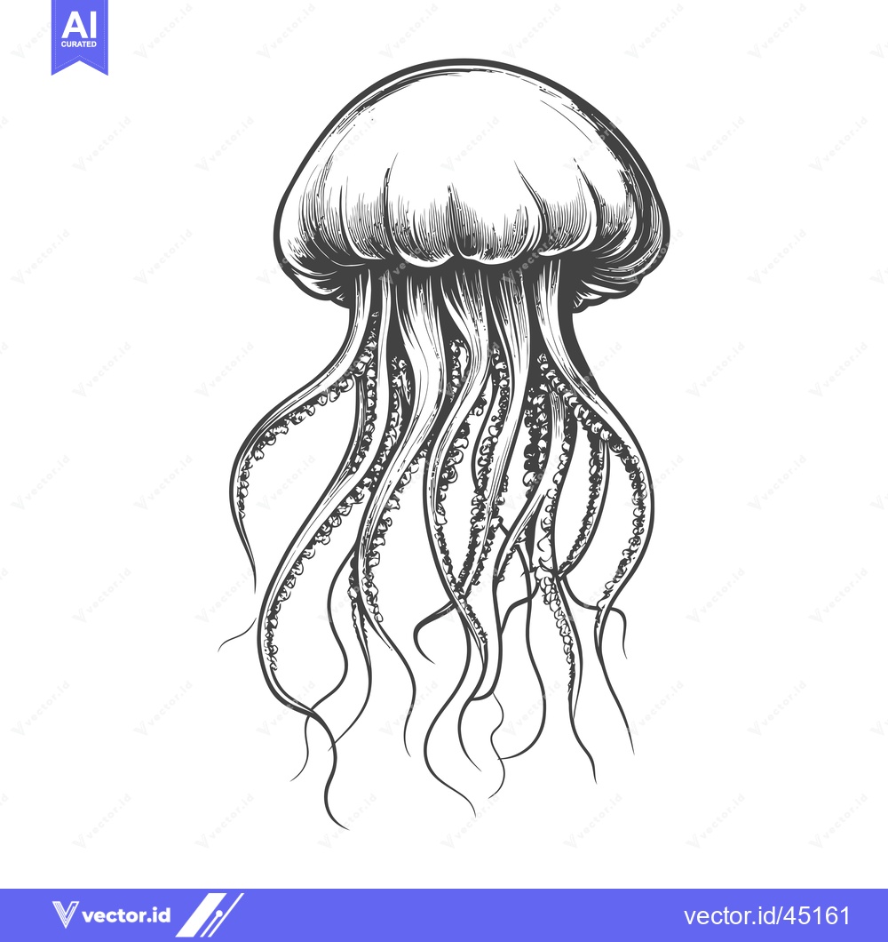 Premium Vector dari Hand-drawn illustration of a jellyfish with flowing tentacles