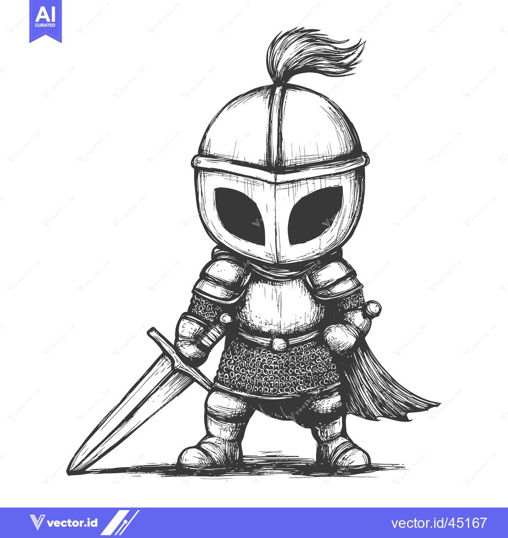 Premium Vector dari Hand-drawn illustration of a knight in armor holding a sword